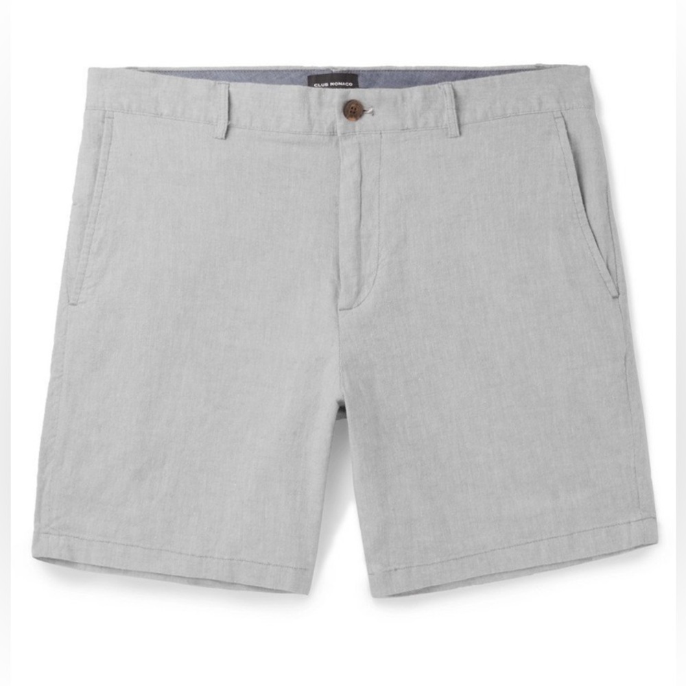 Club Monaco Baxter Slim-Fit Stretch Linen & Cotton-Blend Chambray Shorts - Gray